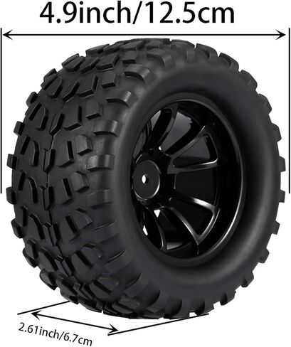 إطارات وعجلات 2.8 RC Monster Truck 12 مم سداسية لنماذج 1/10 ARRMA Rustler Stampede VXL Hoss 4x4 Redcat Volcano Epx Pro Monster Truck Models (أسود) in Saudi Arabia