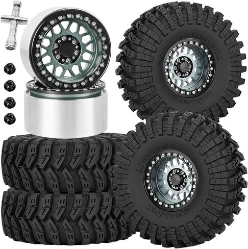 RC 2.2" Beadlock Wheels Tires Set（4PCS for 1/10 SCX10 I II 90046 AXI03007 TRX4 TRX6 VS4-10 D90 Gen7 Gen8 MST CFX RC Crawler Car,2.2 Beadlock Wheels and Tires,Aluminium Wheel Rims,Titanium in Saudi Arabia