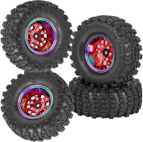 RC Aluminum 1.3 Wheels Tires for SCX24 TRX4M 1/18 1/24 RC Crawler Car.1.3 Beadlock Wheel Tires Set,1.3 Beadlock Wheels and Tires/Wheel Rims (4PCS) Red in Saudi Arabia