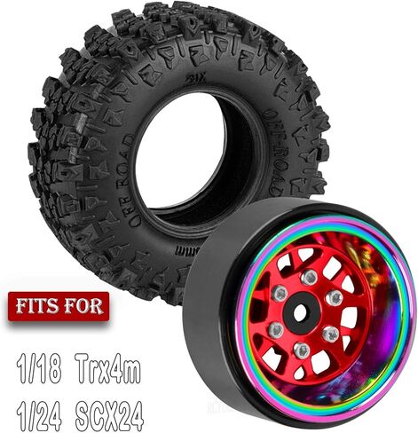 RC Aluminum 1.3 Wheels Tires for SCX24 TRX4M 1/18 1/24 RC Crawler Car.1.3 Beadlock Wheel Tires Set,1.3 Beadlock Wheels and Tires/Wheel Rims (4PCS) Red in Saudi Arabia
