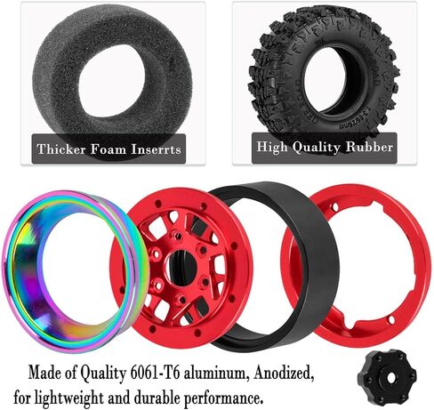 RC Aluminum 1.3 Wheels Tires for SCX24 TRX4M 1/18 1/24 RC Crawler Car.1.3 Beadlock Wheel Tires Set,1.3 Beadlock Wheels and Tires/Wheel Rims (4PCS) Red in Saudi Arabia