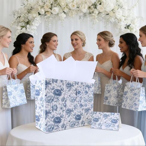 JAYTEM Bridal Shower Gift Bag, 13" Blue and White Large Wedding Gift Bag with Tissue Paper Greeting Card Tag Envelope, Chinoiserie Peony Floral Elegant Gift Bags for Women, Anniversary, Mother's Day, Birthday, Christmas in Saudi Arabia
