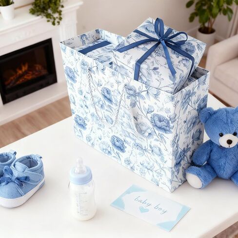 JAYTEM Bridal Shower Gift Bag, 13" Blue and White Large Wedding Gift Bag with Tissue Paper Greeting Card Tag Envelope, Chinoiserie Peony Floral Elegant Gift Bags for Women, Anniversary, Mother's Day, Birthday, Christmas in Saudi Arabia
