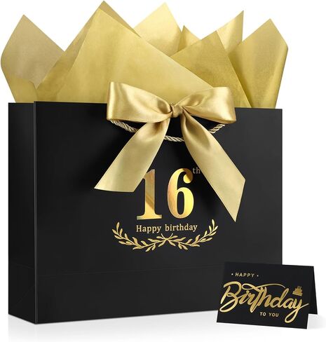 حقيبة هدايا عيد الميلاد الخمسين من JMANNI باللون الأسود والذهبي مع بطاقة ومناديل ورقية، مقاس 12.6 بوصة × 9.84 بوصة × 3.9 بوصة، حقيبة هدايا أنيقة للرجال والنساء، لوازم حفلات تذكار عيد الميلاد بعمر 50 عامًا in Kuwait