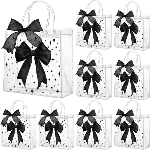 Wesnoy Pink Bow Clear PVC Gift Bags with Handles Coquette Bowknot Party Favor Candy Treat Tote Bags for Birthday Party(24 Pcs, Bow) in Saudi Arabia