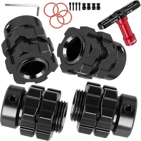 RC 17 مم عجلة سداسية 6 مم ممتدة لمحور العجلة ترقيات الجزء لـ 1/10 E-Maxx/T-Maxx/E-Revo/Revo/Summit، 4 قطع محولات محور سداسي من الألومنيوم وصواميل مع مفتاح ربط، استبدال الجزء #6469 5854، أسود in Saudi Arabia