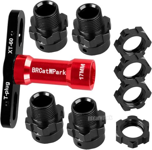 RC 17 مم عجلة سداسية 6 مم ممتدة لمحور العجلة ترقيات الجزء لـ 1/10 E-Maxx/T-Maxx/E-Revo/Revo/Summit، 4 قطع محولات محور سداسي من الألومنيوم وصواميل مع مفتاح ربط، استبدال الجزء #6469 5854، أسود in Saudi Arabia