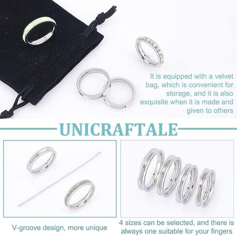 24 قطعة من UNICRAFTALE 4 أحجام من الفولاذ المقاوم للصدأ إعدادات فارغة حلقات أخدود مستديرة مكونات حجم 7-10 حلقة أساسية فارغة لترصيع خواتم صنع المجوهرات in Kuwait