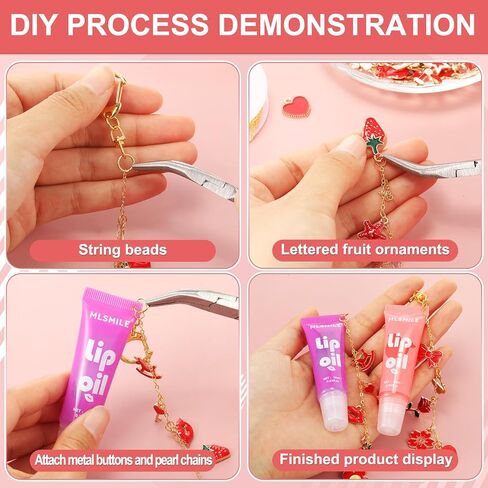 Janinka 275 Pcs Galentine Lip Gloss DIY Keychain Charms Accessories Gift Set Including Fruit Beads Letter Enameled Charms Lipstick Keyring for Valentine DIY Women Girls, Lip Balm Not Include(Novelty) in Saudi Arabia