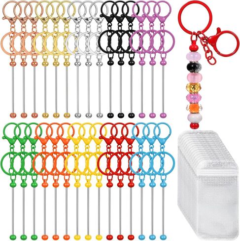 30 Pcs Beadable Keychains Bars Bulk with 30 Bags Included, Blank Metal Beaded Keychain Making Kit DIY Supplies for Women Men Crafts Jewelry Making Gift in Saudi Arabia
