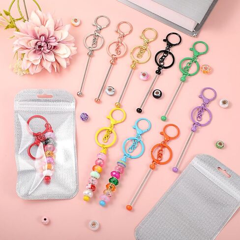 30 Pcs Beadable Keychains Bars Bulk with 30 Bags Included, Blank Metal Beaded Keychain Making Kit DIY Supplies for Women Men Crafts Jewelry Making Gift in Saudi Arabia