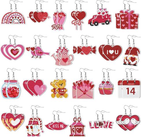 Siifert 24 Pairs Valentine's Day Diamond Painting Earrings DIY Earring Making Kit Diamond Art Jewelry Making Kit for Adults Vintage Jewelry Crafting Charms Bulk with 6 Tools for Women in Saudi Arabia