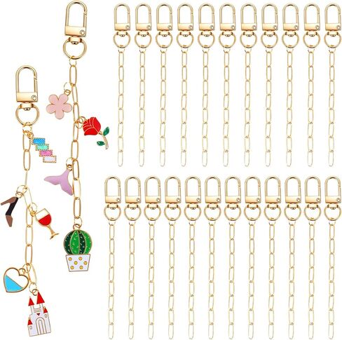 25Pcs Keychain Making Kit, Metal Swivel Snap Hooks, Lobster Claw Clasps, Extender Chains, Keychain Clips with Key Ring Key Rings, Bulk DIY Craft Supplies for Jewelry, Bag Charms & Accessories (Gold) in Kuwait