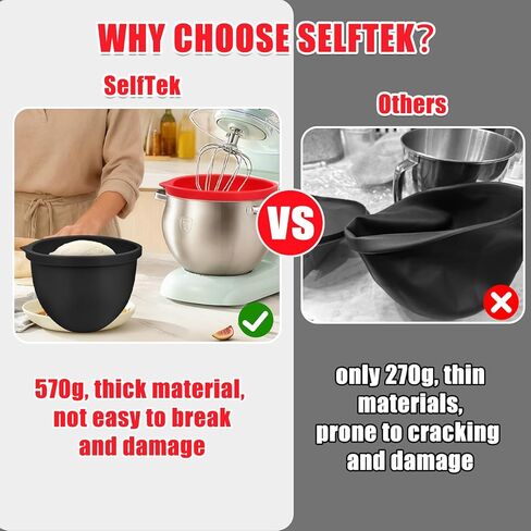 SelfTek Silicone Bowl Liners for 5 Qt KitchenAid Mixers - Accessories and Attachments for Cooking and Baking, Heat-Resistant & Easy to Clean, Protects Mixing Bowl（Black） in Saudi Arabia