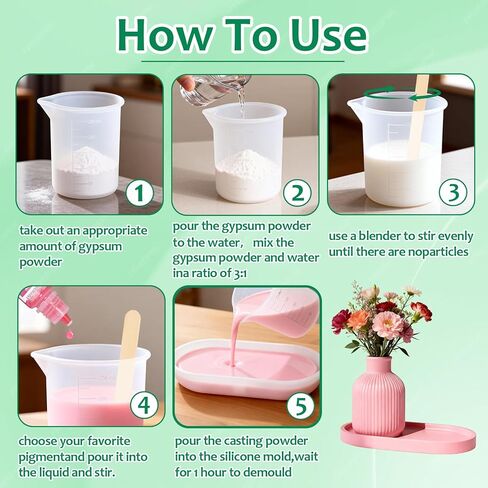 مسحوق صب الراتنج، مسحوق راتنج 17.6 أونصة، معالج سريعًا بمسحوق الجص المنشط بالماء، 4 قطع من صبغة الراتنج، مزهرية وقوالب سيليكون أساسية، كوب قياس سيليكون، قضيب التحريك in Kuwait