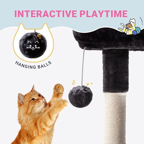 Allewie 29.5in Indoor Cat Tree, Multi-Level Cat Tower with Sisal Scratching Posts, Padded Perch, Basket, Condo, and Hanging Ball, Suitable for Kittens and Adult Felines,Dark Grey in Saudi Arabia