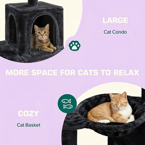 Allewie 29.5in Indoor Cat Tree, Multi-Level Cat Tower with Sisal Scratching Posts, Padded Perch, Basket, Condo, and Hanging Ball, Suitable for Kittens and Adult Felines,Dark Grey in Saudi Arabia
