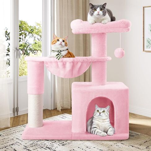 Allewie 29.5in Indoor Cat Tree, Multi-Level Cat Tower with Sisal Scratching Posts, Padded Perch, Basket, Condo, and Hanging Ball, Suitable for Kittens and Adult Felines,Dark Grey in Saudi Arabia