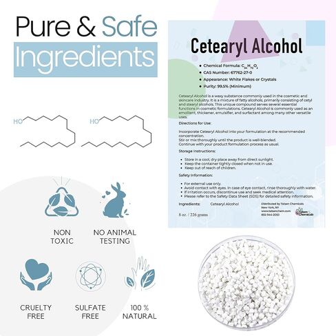 Cetearyl Alcohol Cosmetic Grade (2.2 lb / 1 kg) - Emulsifying Wax Organic for Body Butter, Cetearyl Alcohol Suitable for Making Conditioners, Scrubs and Creams by Talsen Chemicals in Saudi Arabia