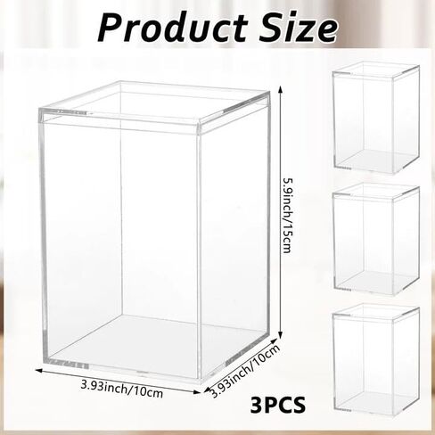 3 Pack Clear Plastic Stackable Display Case with Lid Display Case Compatible with Labubu POP MART Acrylic Clear Display Box Shelf Figure Display Case for Plush Collectibles Figurines in Saudi Arabia