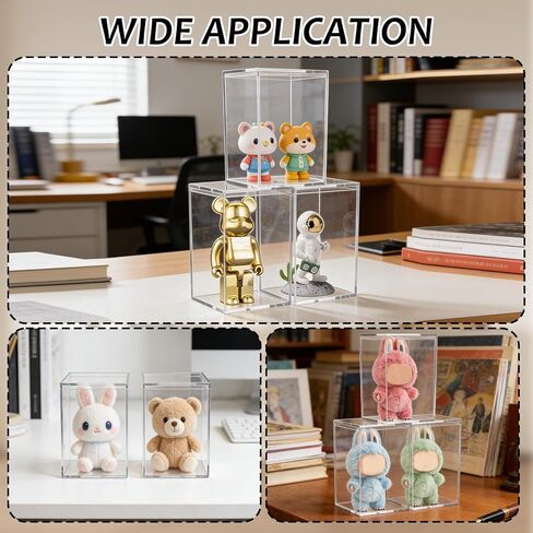 3 Pack Clear Plastic Stackable Display Case with Lid Display Case Compatible with Labubu POP MART Acrylic Clear Display Box Shelf Figure Display Case for Plush Collectibles Figurines in Saudi Arabia