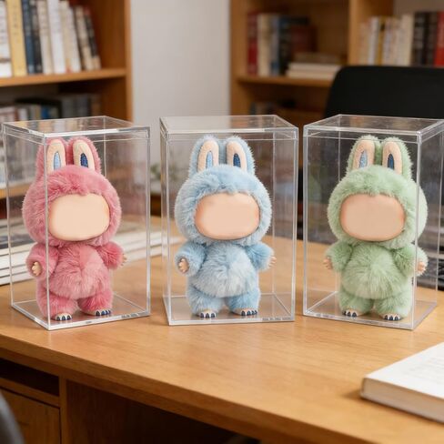 3 Pack Clear Plastic Stackable Display Case with Lid Display Case Compatible with Labubu POP MART Acrylic Clear Display Box Shelf Figure Display Case for Plush Collectibles Figurines in Saudi Arabia