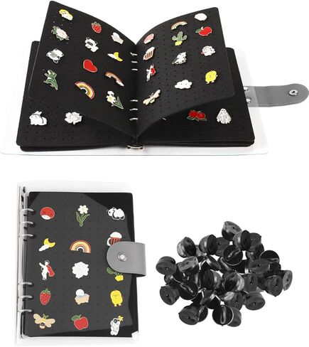 UCEC 8-Page Enamel Pin Display Book & 50 PCS Pin Backs, A5 Binder for Pins Brooches and Badges, Black Button Pinfolio Trading Organizer with Clear PVC Cover, Portable Enamel Pin Collection Storage in Saudi Arabia