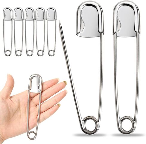 6 قطع 5 بوصة دبابيس أمان كبيرة من الفولاذ المقاوم للصدأ دبابيس أمان قوية شديدة التحمل للأزياء والخياطة واللحف والبطانيات والغسيل الثقيل والحرف اليدوية والديكورات (فضي) in Kuwait