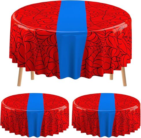 Preboun 6 Pcs Spider Birthday Party Tablecloth 84 Inch Plastic Disposable Table Cover Large Red and Blue Round Tablecloth for Birthday Party Decorations Supplies (Classic) in Saudi Arabia