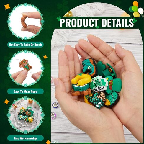 15 Pcs St. Patrick's Silicone Focal Bead Cute Loose Beads Accessory for DIY Keychains Bracelet, Necklace, Pen, and Lanyard Making St. Patrick's Gift for Teacher Employee Woman in Saudi Arabia