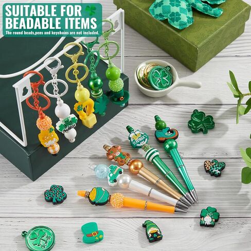 15 Pcs St. Patrick's Silicone Focal Bead Cute Loose Beads Accessory for DIY Keychains Bracelet, Necklace, Pen, and Lanyard Making St. Patrick's Gift for Teacher Employee Woman in Saudi Arabia