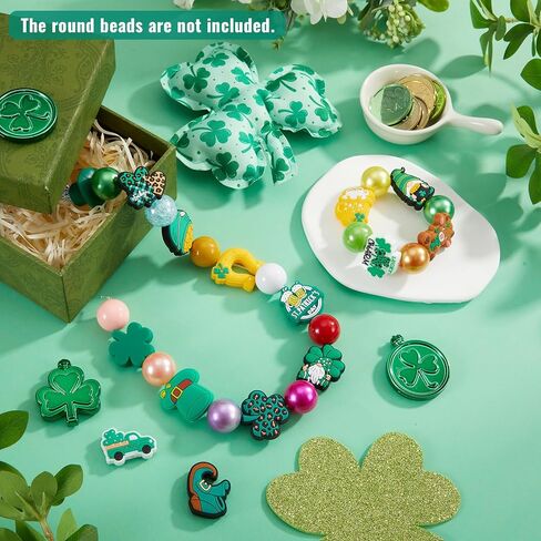 15 Pcs St. Patrick's Silicone Focal Bead Cute Loose Beads Accessory for DIY Keychains Bracelet, Necklace, Pen, and Lanyard Making St. Patrick's Gift for Teacher Employee Woman in Saudi Arabia