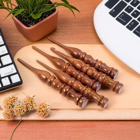 Wooden Crochet Hooks Set Rosewood Needles for Knitting & Crocheting Size 4mm to 8mm Ergonomic Soft and Comfortable Grip Handle “Yarn Accesories (Set of 5) in Saudi Arabia