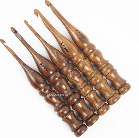 Wooden Crochet Hooks Set Rosewood Needles for Knitting & Crocheting Size 4mm to 8mm Ergonomic Soft and Comfortable Grip Handle “Yarn Accesories (Set of 5) in Saudi Arabia