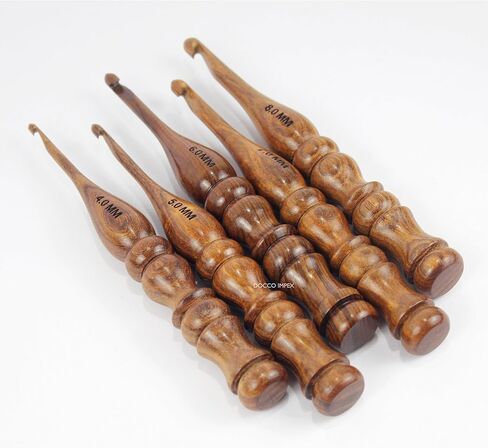 Wooden Crochet Hooks Set Rosewood Needles for Knitting & Crocheting Size 4mm to 8mm Ergonomic Soft and Comfortable Grip Handle “Yarn Accesories (Set of 5) in Saudi Arabia