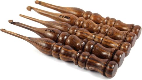 Wooden Crochet Hooks Set Rosewood Needles for Knitting & Crocheting Size 4mm to 8mm Ergonomic Soft and Comfortable Grip Handle “Yarn Accesories (Set of 5) in Saudi Arabia