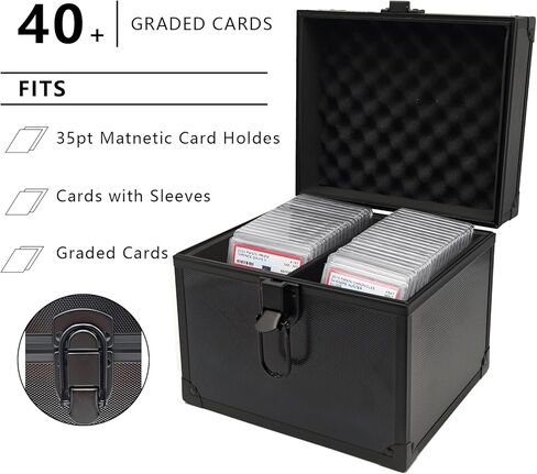 صندوق تخزين بطاقات الصف - حافظة بطاقات من سبائك الألومنيوم، مناسبة لقواعد بطاقات التداول PSA/BGS/CSG/MTG - مع مقصورتين، يمكنها حمل 40 بطاقة in Kuwait
