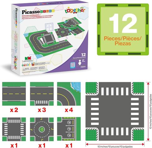 PicassoTiles 12PC Building Brick 10"x10" Large Road Baseplates City Street Traffic Parking Themed Roadway Foundation Plates Block STEM Construction Set Compatible with All Major Brands Ages 3+ PBS04 in Saudi Arabia