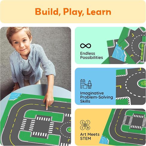 PicassoTiles 12PC Building Brick 10"x10" Large Road Baseplates City Street Traffic Parking Themed Roadway Foundation Plates Block STEM Construction Set Compatible with All Major Brands Ages 3+ PBS04 in Saudi Arabia