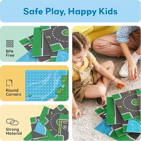 PicassoTiles 12PC Building Brick 10"x10" Large Road Baseplates City Street Traffic Parking Themed Roadway Foundation Plates Block STEM Construction Set Compatible with All Major Brands Ages 3+ PBS04 in Saudi Arabia