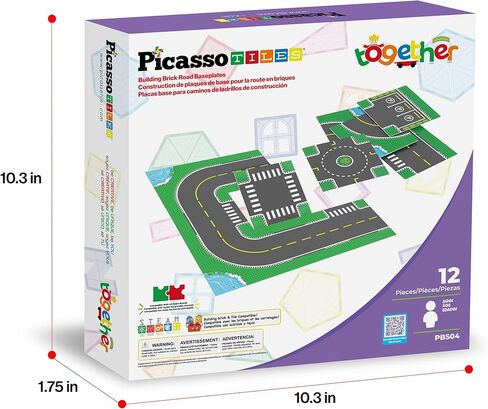 PicassoTiles 12PC Building Brick 10"x10" Large Road Baseplates City Street Traffic Parking Themed Roadway Foundation Plates Block STEM Construction Set Compatible with All Major Brands Ages 3+ PBS04 in Saudi Arabia