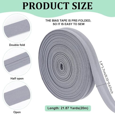 21.9 Yards Polycotton Piping Ribbon Single Fold Bias Tape 1/2-5/8 inch Wide Dark Gray Bias Binding Hemming Tape for Cheongsam DIY Crafts Sewing in Saudi Arabia