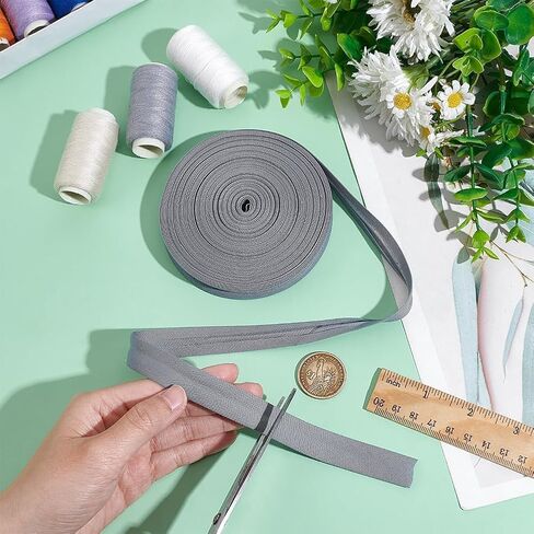 21.9 Yards Polycotton Piping Ribbon Single Fold Bias Tape 1/2-5/8 inch Wide Dark Gray Bias Binding Hemming Tape for Cheongsam DIY Crafts Sewing in Saudi Arabia