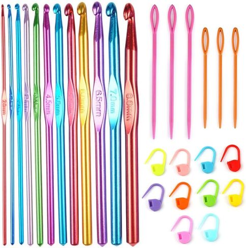 28 Pcs Crochet Hooks Set in Different Sizes and Colors with Stitch Markers, Crochet Accessories, Knitting Accessories Tools Supplies in Saudi Arabia