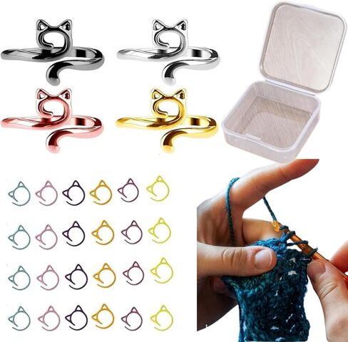 Crochet Ring Tension Rings for Crocheting Cute Cat Stitch Markers Colorful Crochet Stitch Marker Yarn Control Ring with Storage Box in Saudi Arabia
