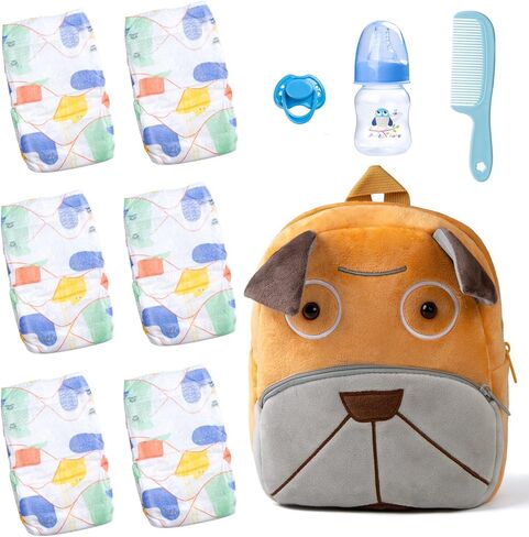 10 Pcs Reborn Baby Doll Diaper Bag Care and Feeding Set with Puppy Backpack Diapers Pacifier Bottle Comb for 17-24 inches Reborn Dolls Accessories Newborn Baby in Saudi Arabia