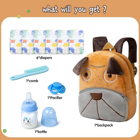 10 Pcs Reborn Baby Doll Diaper Bag Care and Feeding Set with Puppy Backpack Diapers Pacifier Bottle Comb for 17-24 inches Reborn Dolls Accessories Newborn Baby in Saudi Arabia