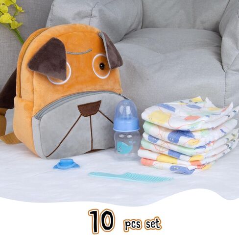10 Pcs Reborn Baby Doll Diaper Bag Care and Feeding Set with Puppy Backpack Diapers Pacifier Bottle Comb for 17-24 inches Reborn Dolls Accessories Newborn Baby in Saudi Arabia