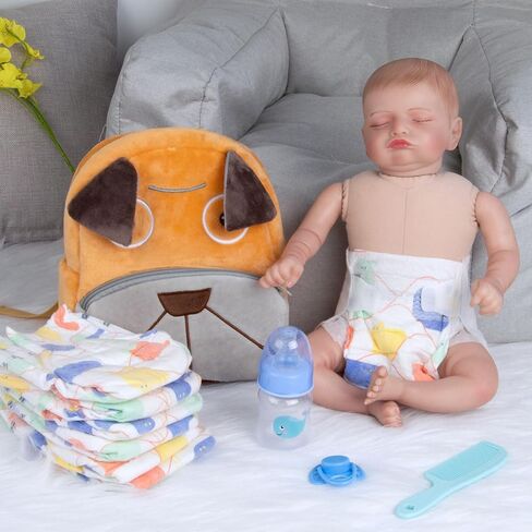 10 Pcs Reborn Baby Doll Diaper Bag Care and Feeding Set with Puppy Backpack Diapers Pacifier Bottle Comb for 17-24 inches Reborn Dolls Accessories Newborn Baby in Saudi Arabia