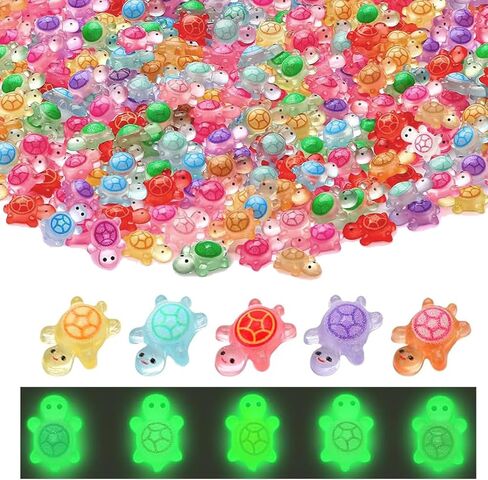 Mini Figures, 200 Pcs Mini Tiny Sea Resin Turtles Small Luminous Animals Figurines Miniature Plastic Ocean to Hide Glow in The Dark for Fairy Garden Micro Landscaping Home Decor Crafts in Saudi Arabia